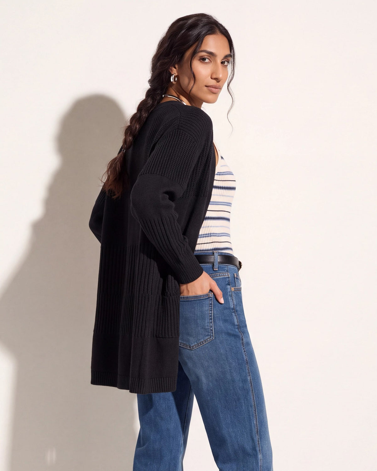 Black $|& SEAS Emma Drop Sleeve Cardigan - VOF Front