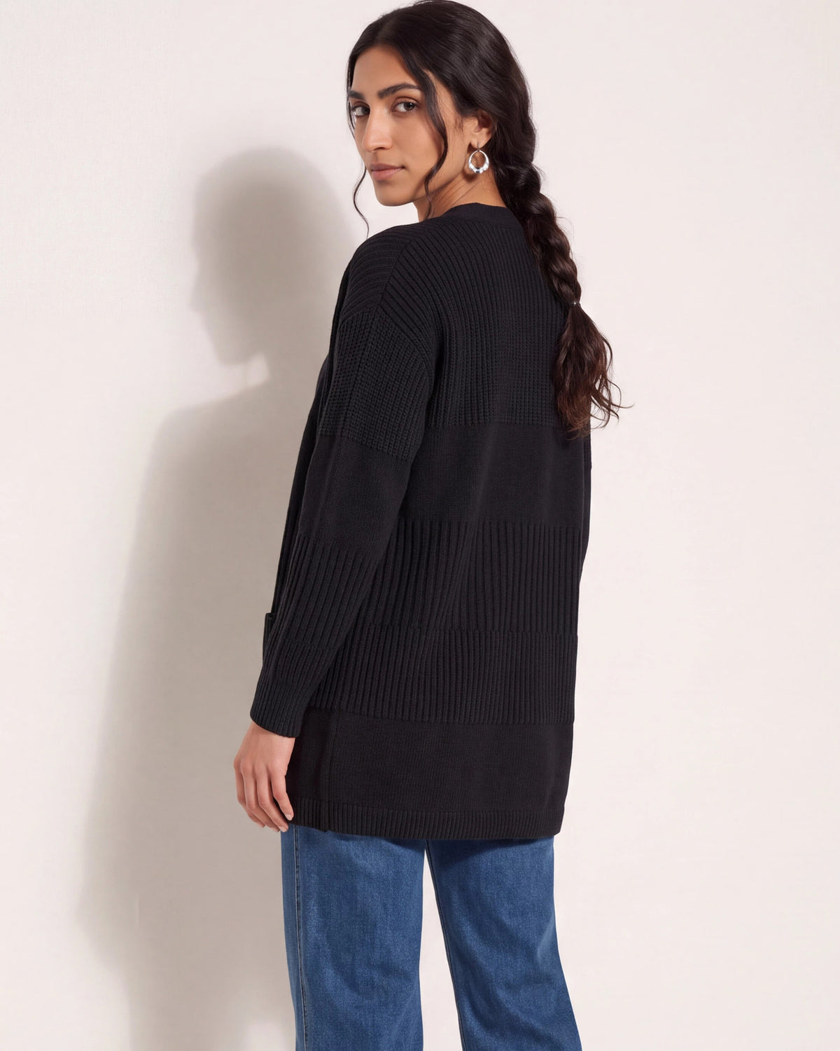 Black $|& SEAS Emma Drop Sleeve Cardigan - SOF Back