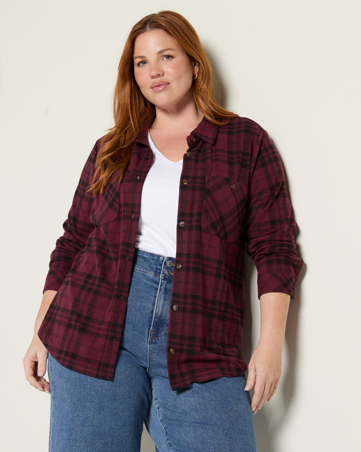 Burgundy Plaid $|& Thread & Supply Lewis Plaid Shirt - SOF Front