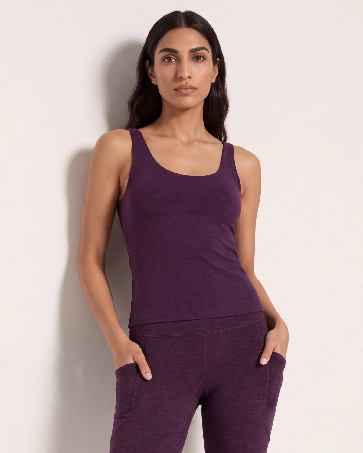 Plum Heather $|& Interval Flowheather Harper High Hip Tank - SOF Front