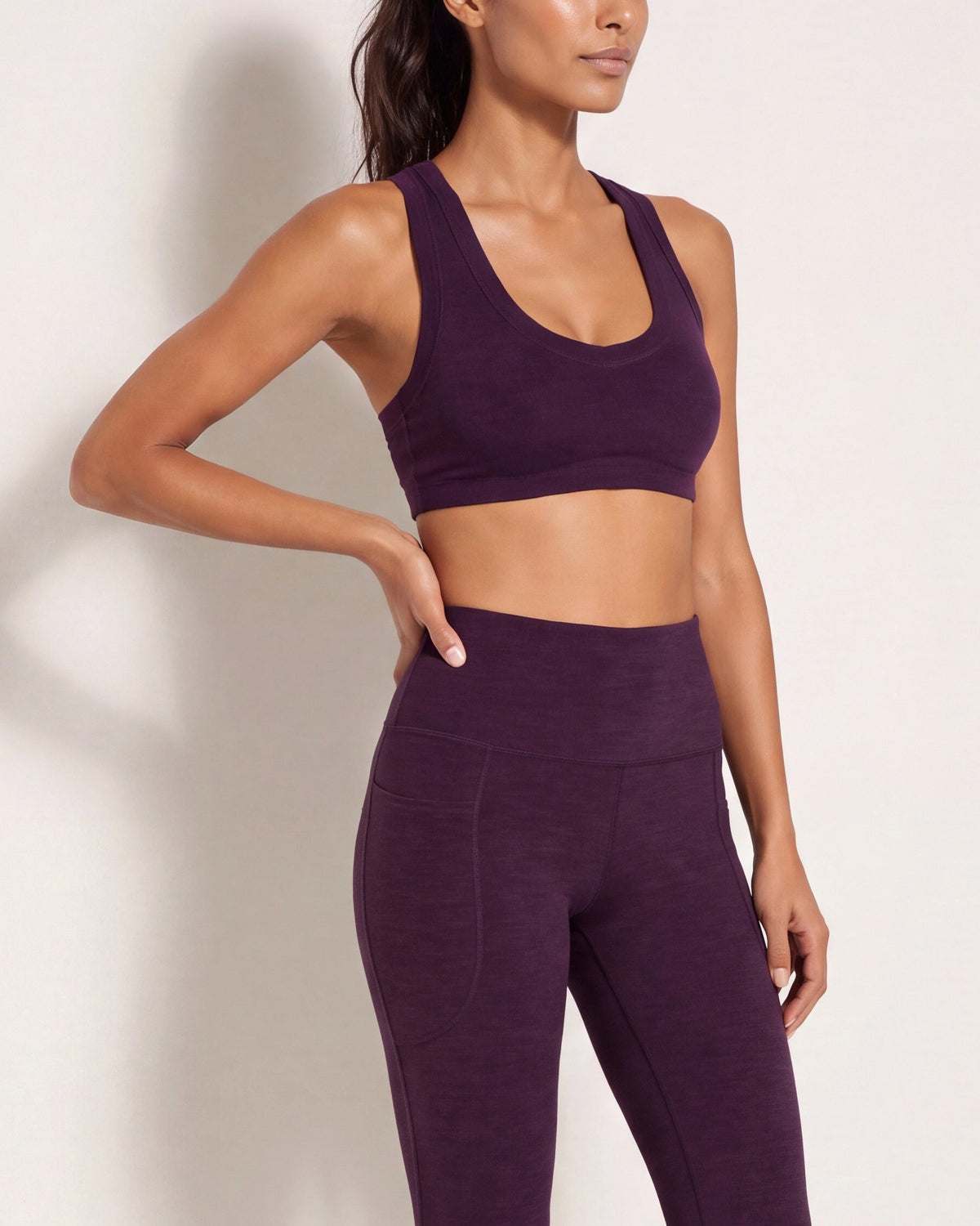 Plum Heather $|& Interval Flowheather Sculpt Addison Sports Bra - SOF Full Front