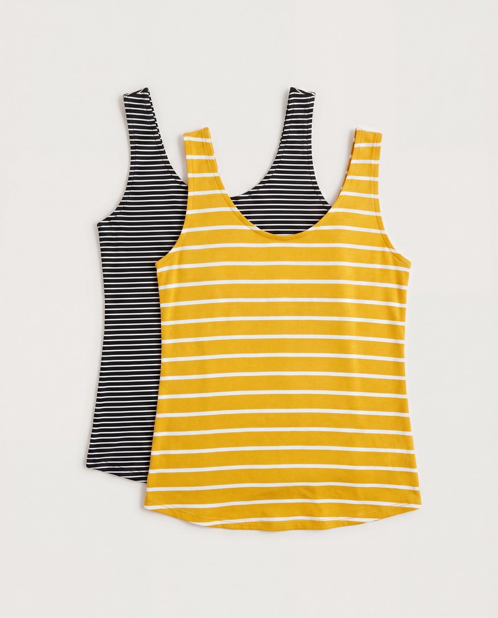Black-White/Mustard-Ivory 2 Pack $|& W. by Wantable The Double Take Stripe Tank - Hanger Detail