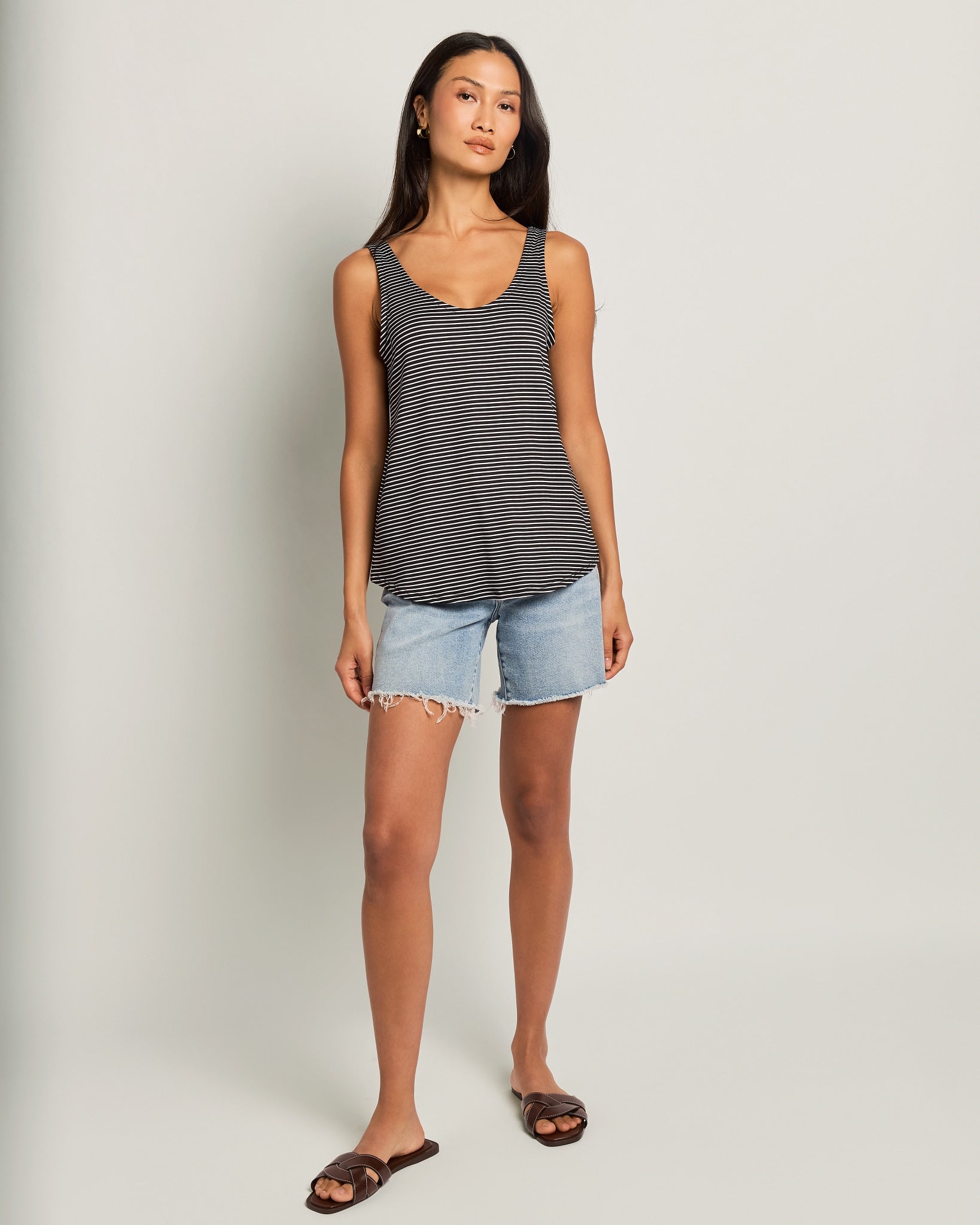 Black-White/Mustard-Ivory 2 Pack $|& W. by Wantable The Double Take Stripe Tank - UGC On Fig