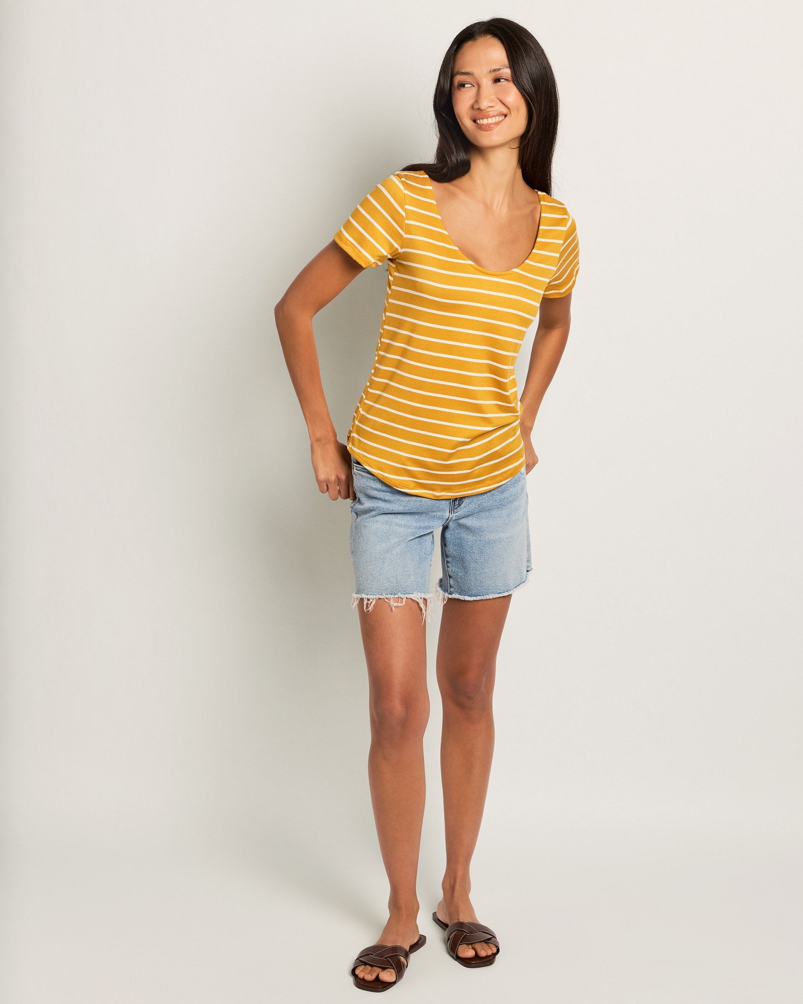 Mustard Ivory $|& W. by Wantable The Double Take Stripe Tee - UGC On Fig