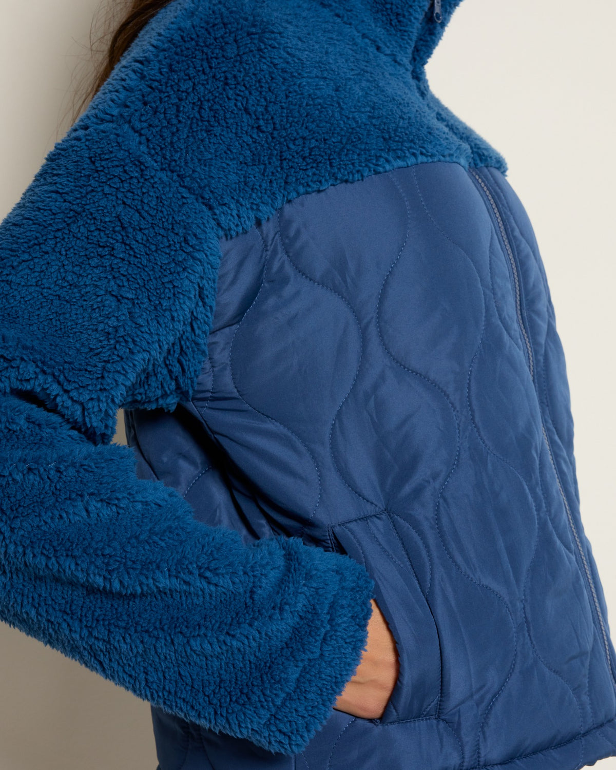 Blue Combo $|& Thread & Supply Mixed Media Quilted Jacket - SOF Full Front