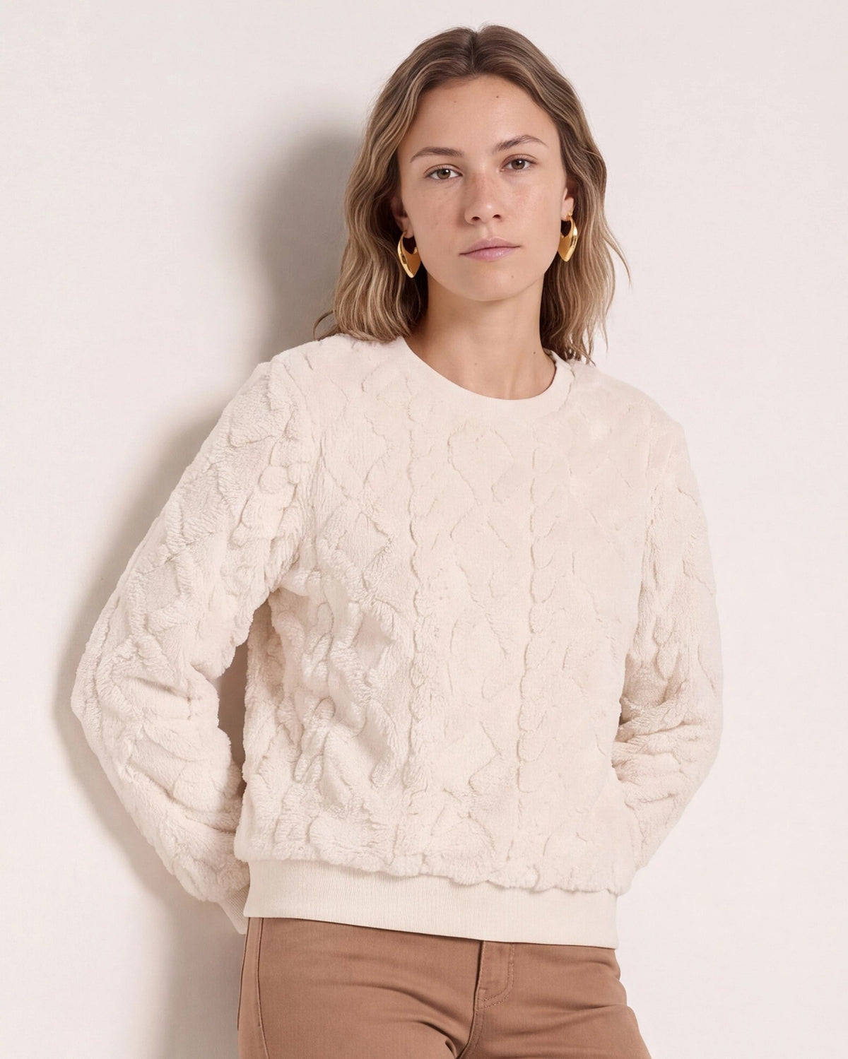 Cream $|& SEAS Selena Pattern Sherpa Pullover - VOF Front
