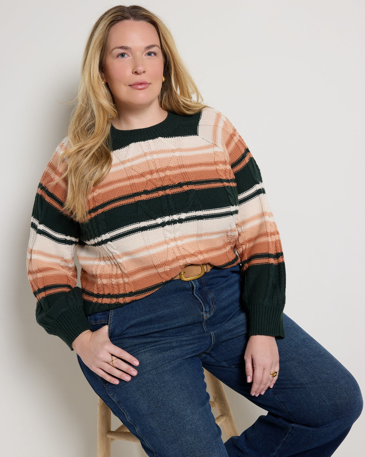 Pine Stripe $|& SEAS Starry Cable Knit Sweater - SOF Side