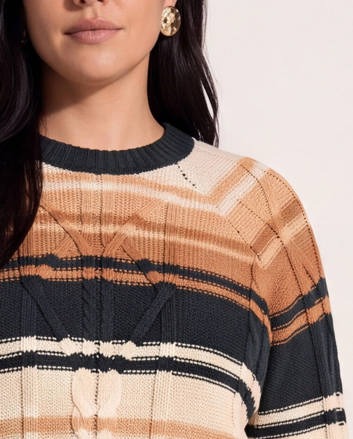 Pine Stripe $|& SEAS Starry Cable Knit Sweater - VOF Front