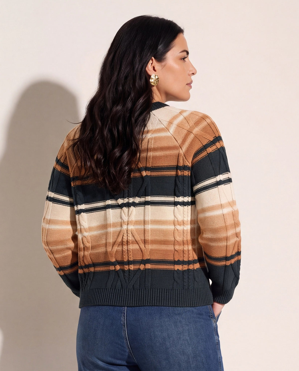 Pine Stripe $|& SEAS Starry Cable Knit Sweater - UGC On Fig