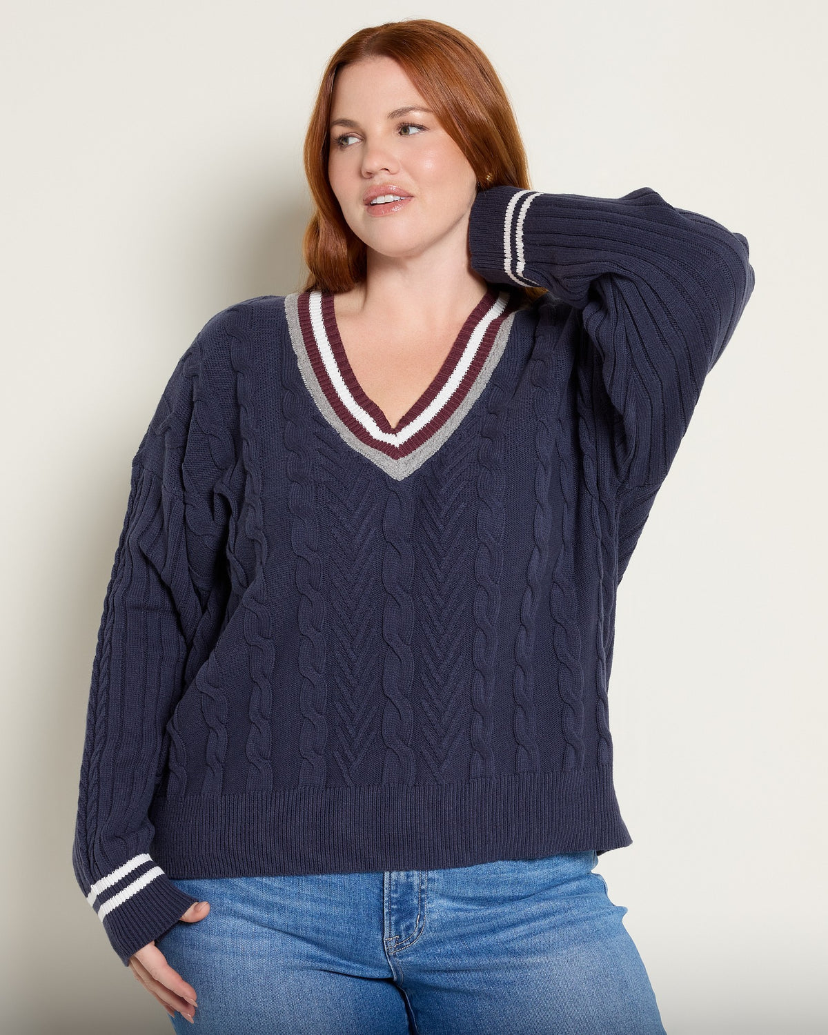 Navy Multi $|& Thread & Supply Carlee Sweater - SOF Front