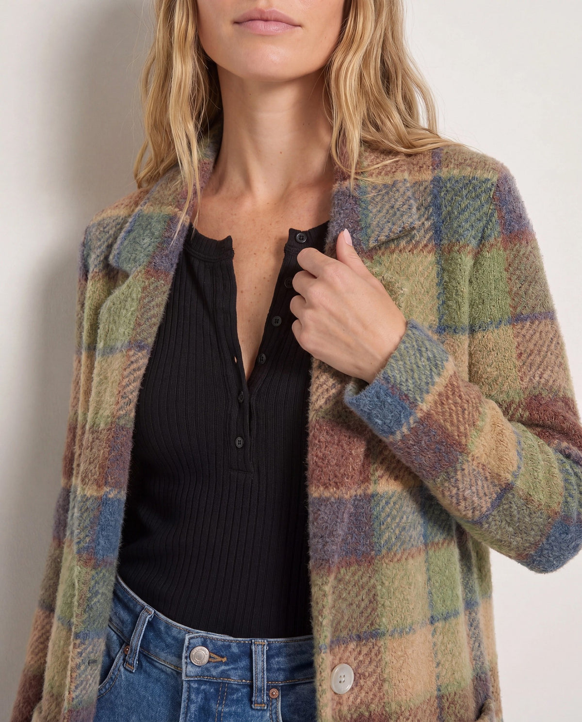 Wet Sand Plaid $|& SEAS Unity Coatigan - VOF Front