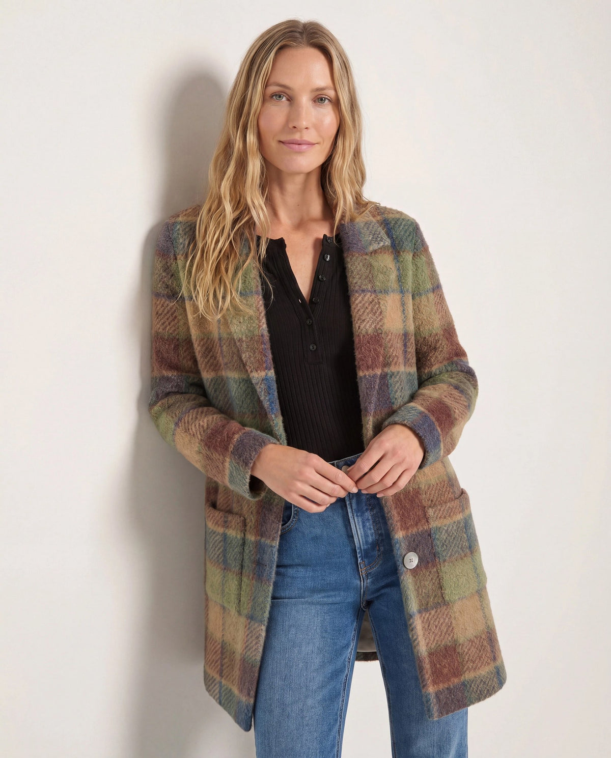 Wet Sand Plaid $|& SEAS Unity Coatigan - SOF Front