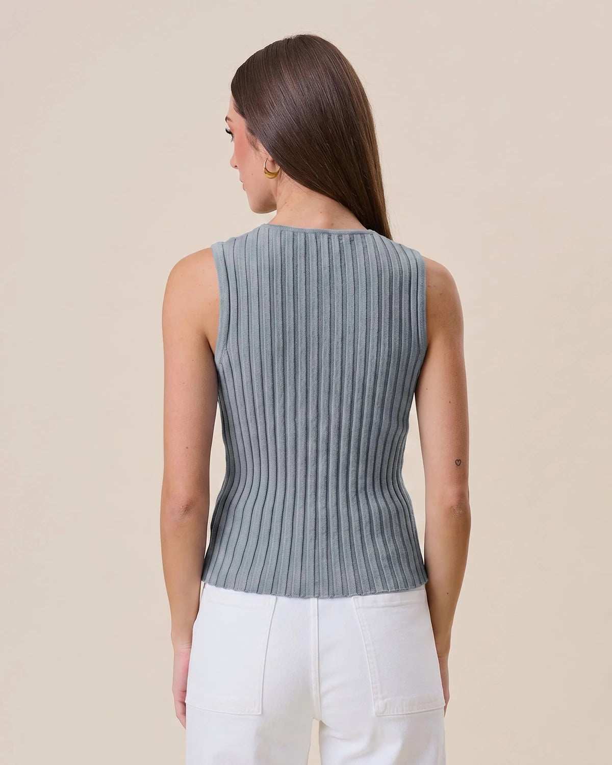 Dusty Blue $|& ABLE Ribbed Sleeveless Button Top - Hanger Side