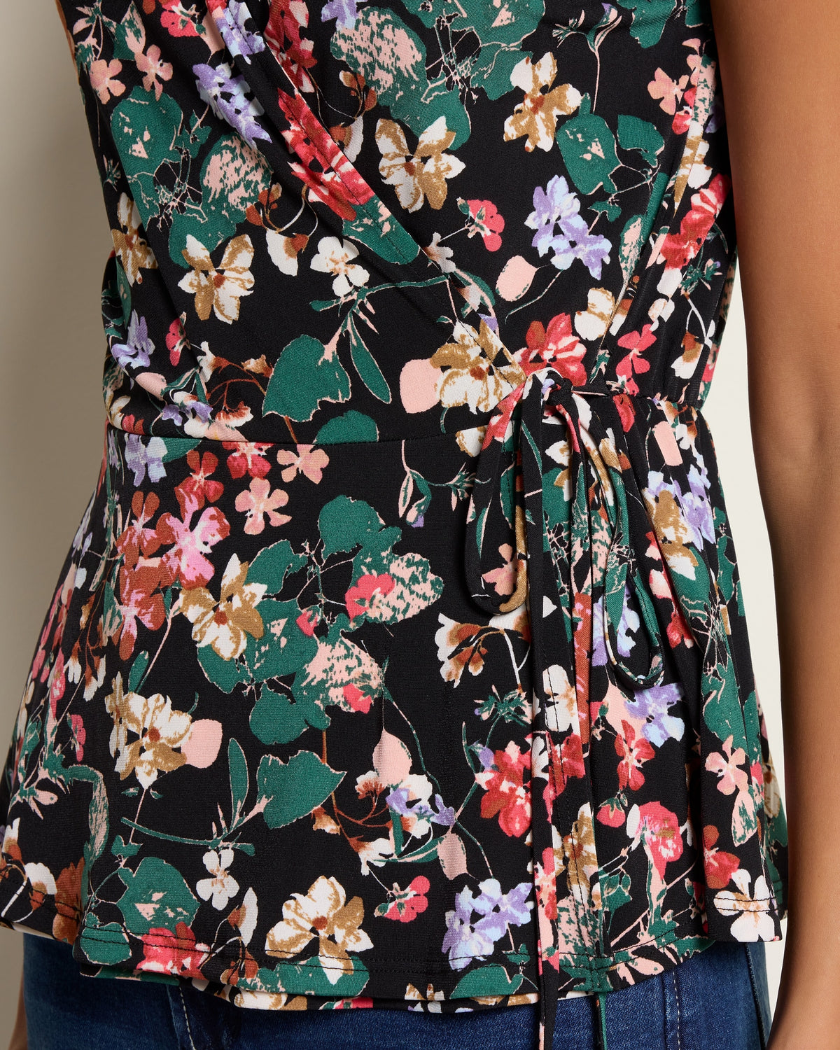 Black Red Floral $|& West Kei Floral Knit Sleeveless Wrap Top - SOF Full Front