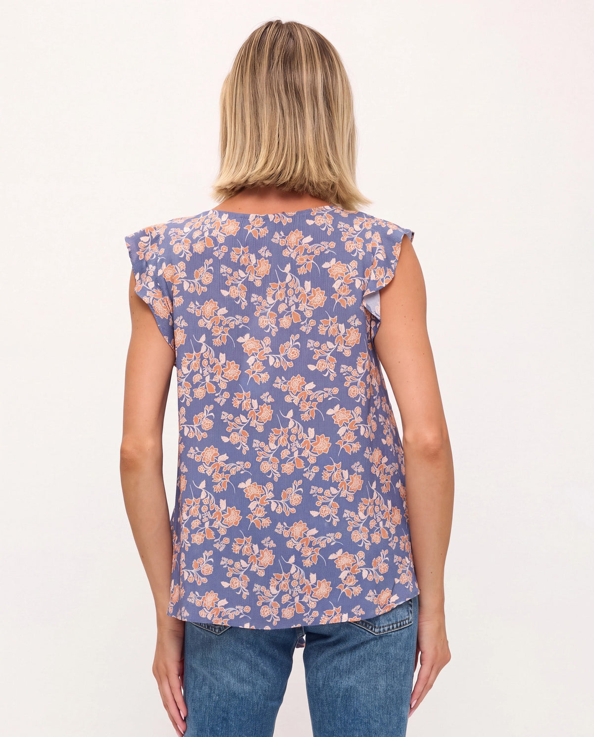 Blue $|& West Kei Sleeveless Floral Woven Tie Front Top - Hanger Side
