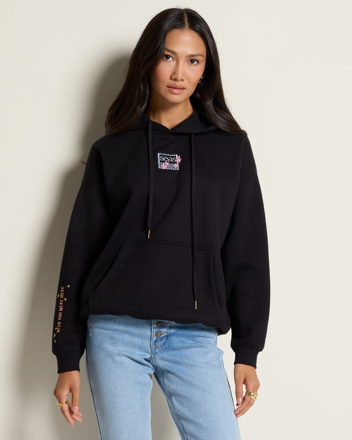 Black $|& SEAS Ryder "Greetings From Paradise" Graphic Hoodie - SOF Front
