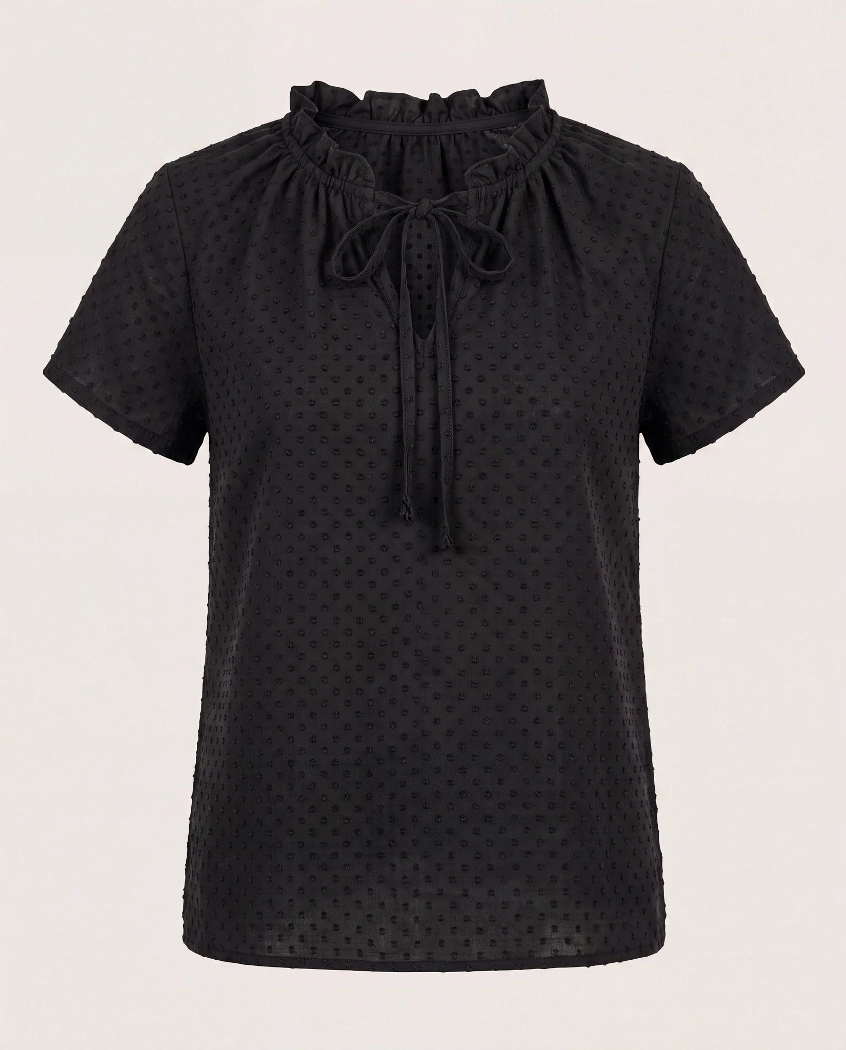 Black $|& Loveappella Ruffle Tie Short Sleeve Top - Hanger Detail