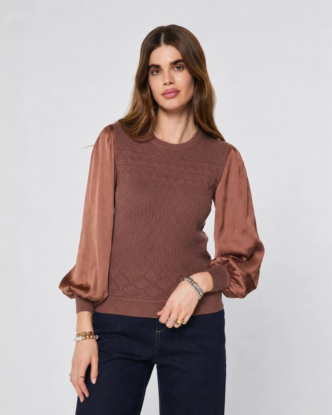 Mocha Mousse $|& Current Air Mixed Media Sweater - VOF Detail