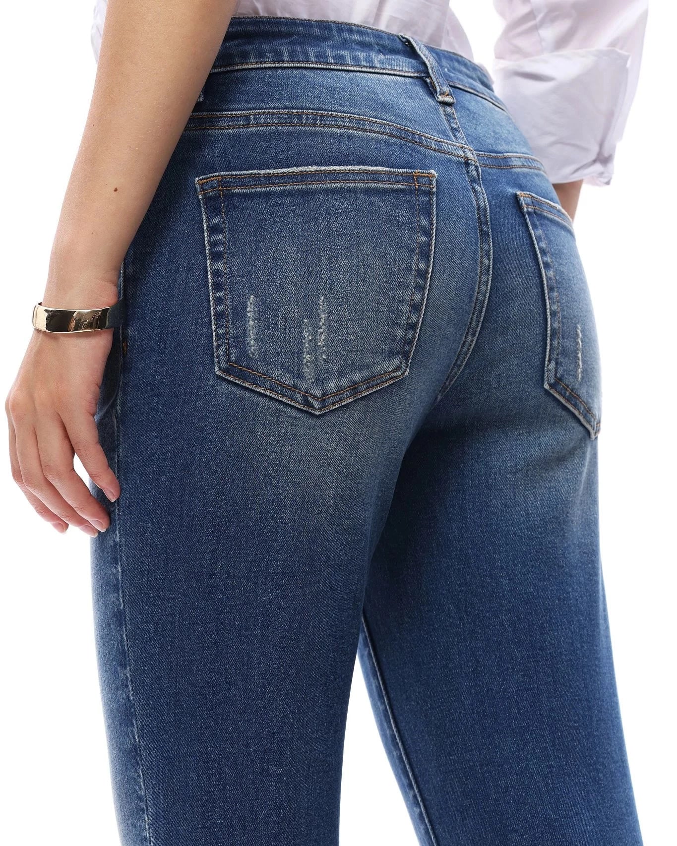 Vintage Medium Blue $|& Bayeas Mid Rise Slim Straight Jeans - Hanger Back