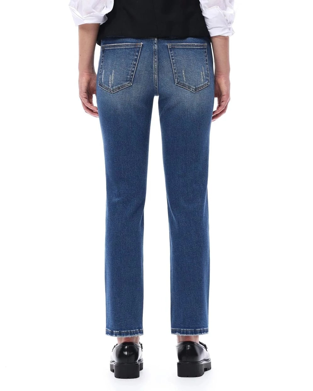 Vintage Medium Blue $|& Bayeas Mid Rise Slim Straight Jeans - Hanger Side