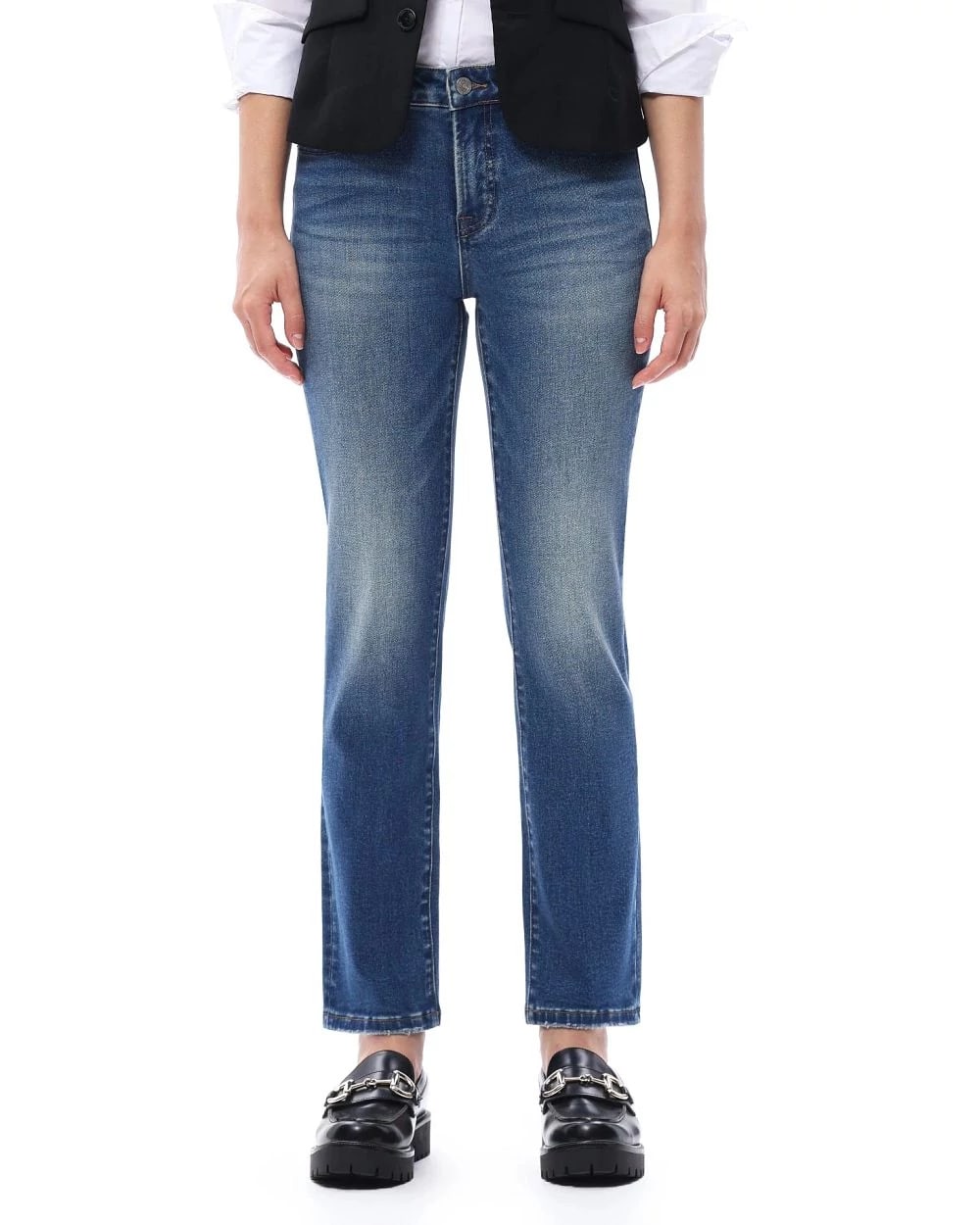 Vintage Medium Blue $|& Bayeas Mid Rise Slim Straight Jeans - VOF Detail