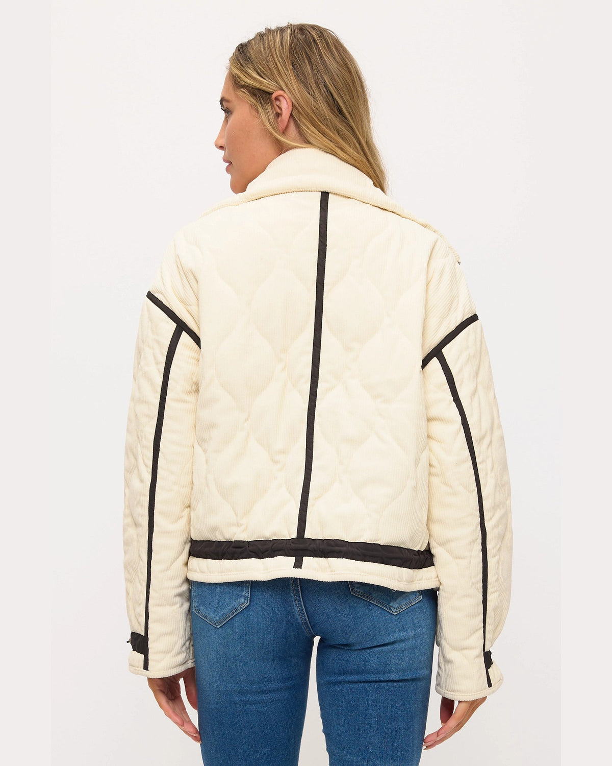Cream Black $|& Coalition Corduroy Jacket With Piping and Trim - Hanger Side