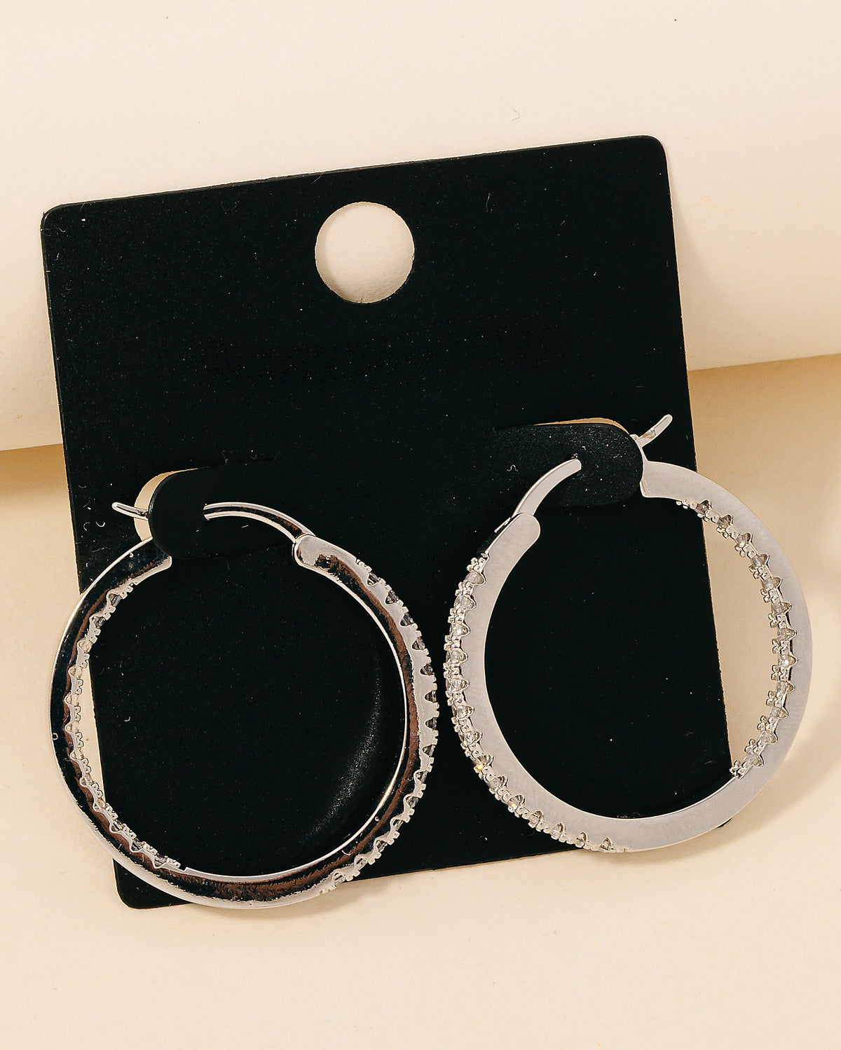 Silver $|& Fame Accessories Gold Dipped Inner Cz Pave Latch Hoop Earrings - VOF Detail