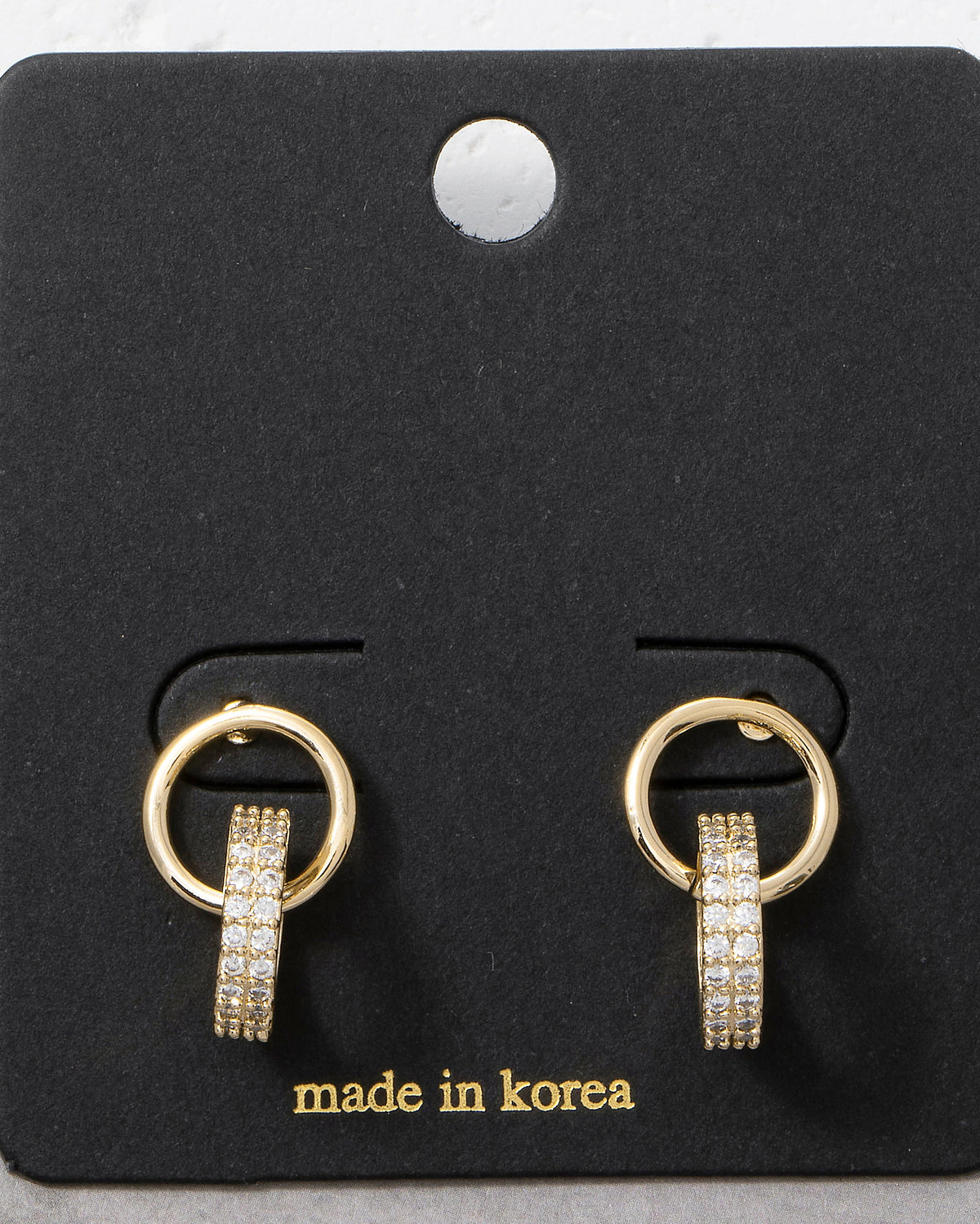 Gold $|& Fame Accessories Gold Ring Connector Cz Pave Bar Drop Earrings - VOF Detail
