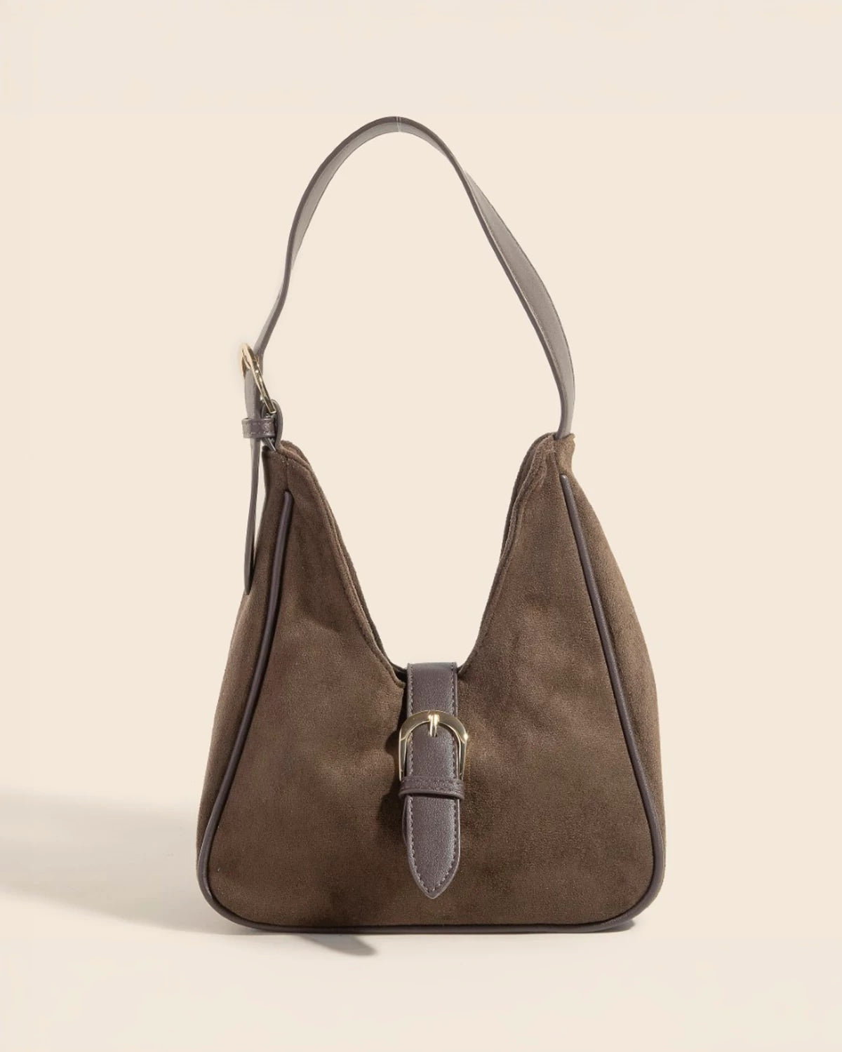 Dark Brown $|& Fame Accessories Buckle Accent Faux Suede Hand Bag - VOF Detail
