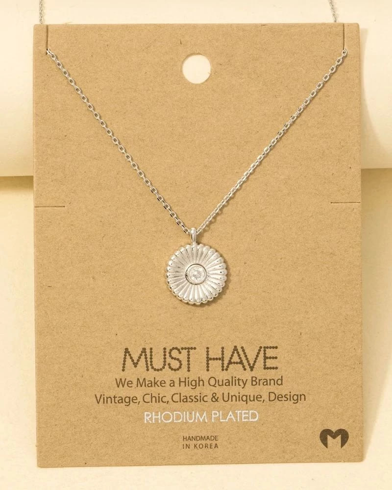 Silver $|& Fame Accessories Gold Dipped Cz Stud Circle Pendant Necklace - VOF Detail