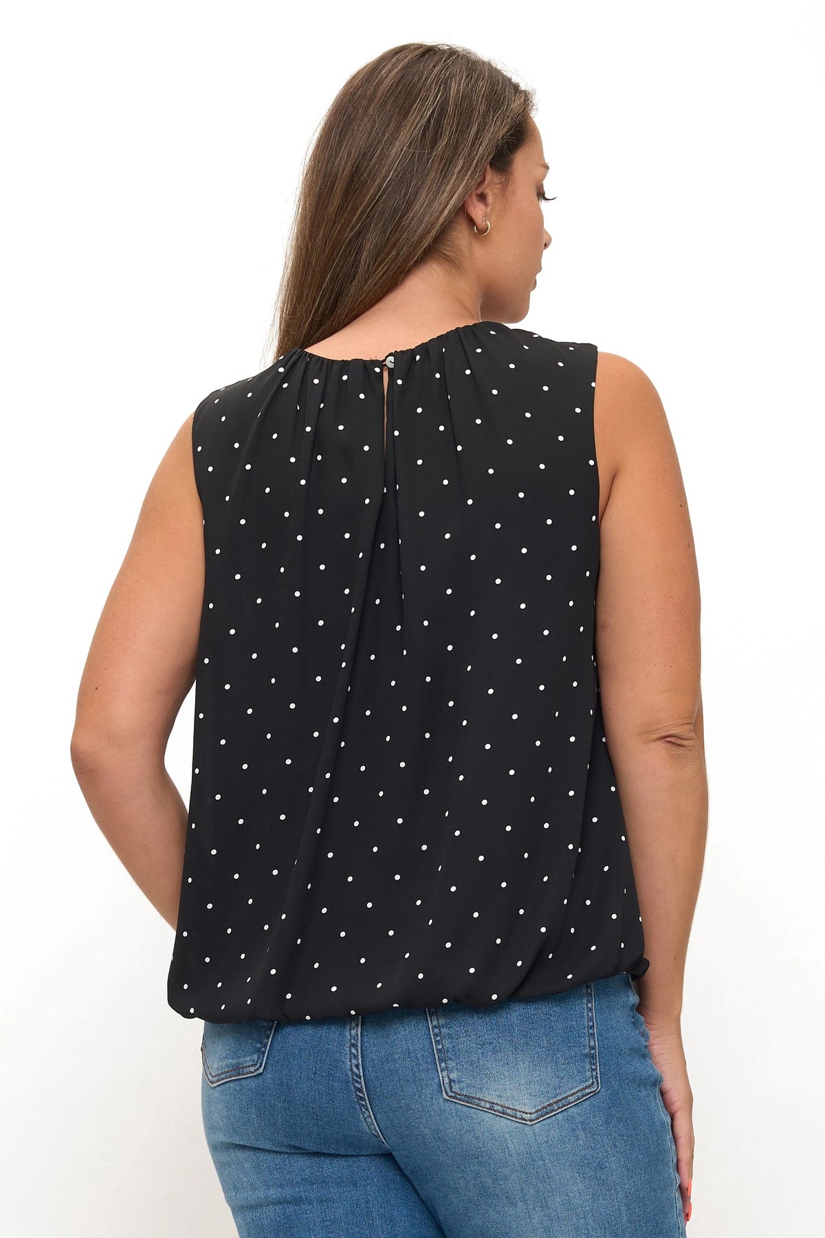 Black Dot $|& Beacon & Haven Sleeveless Woven Pindot Top - Hanger Side