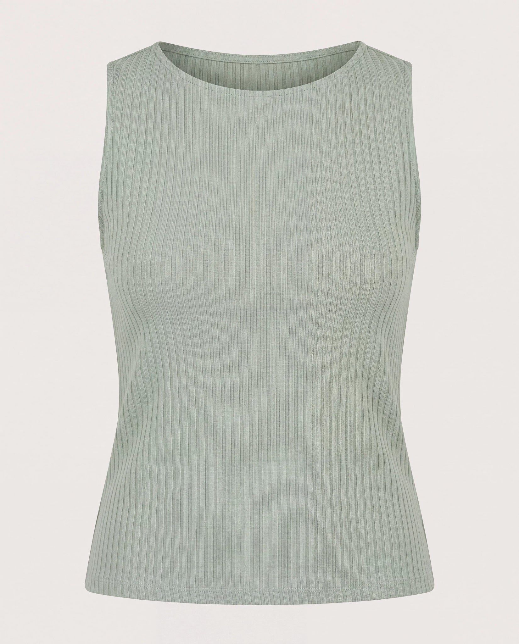Dusty Sage $|& Liverpool Sleeveless Boat Neck Ribbed Knit Top - Hanger Detail