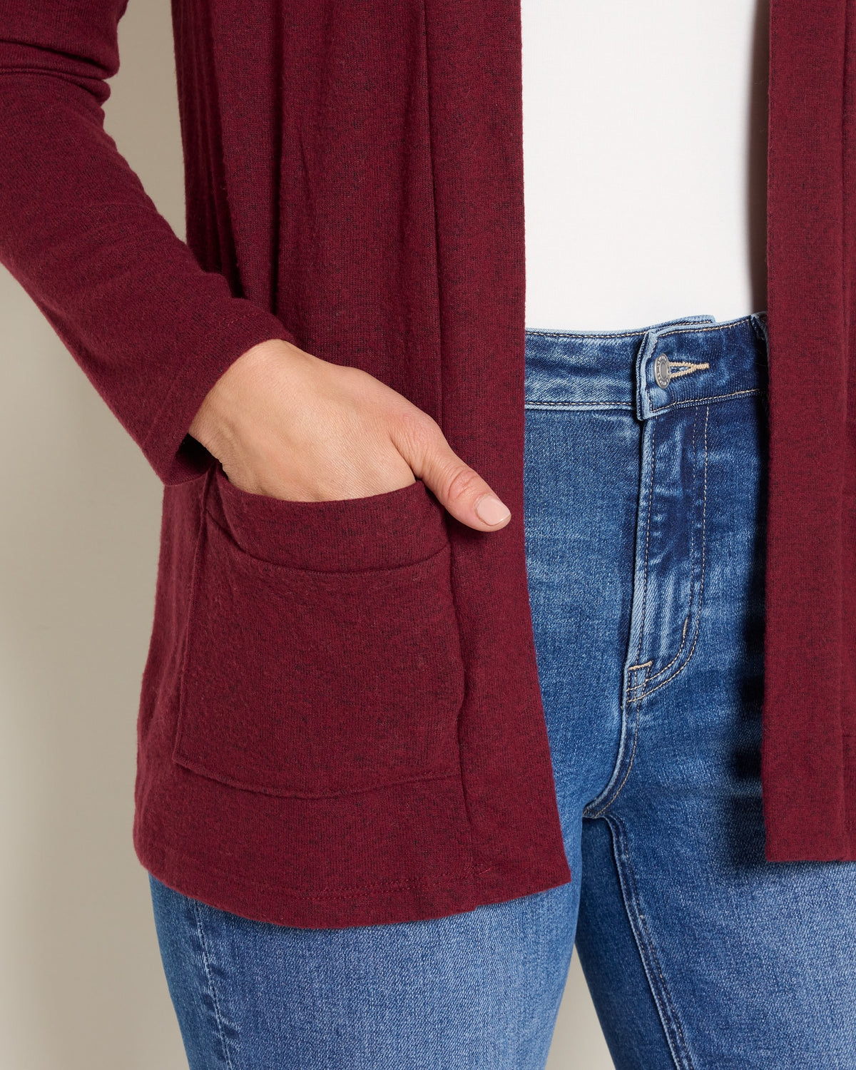 Burgundy $|& Heimious Cozy Cardigan with Pockets - SOF Full Front