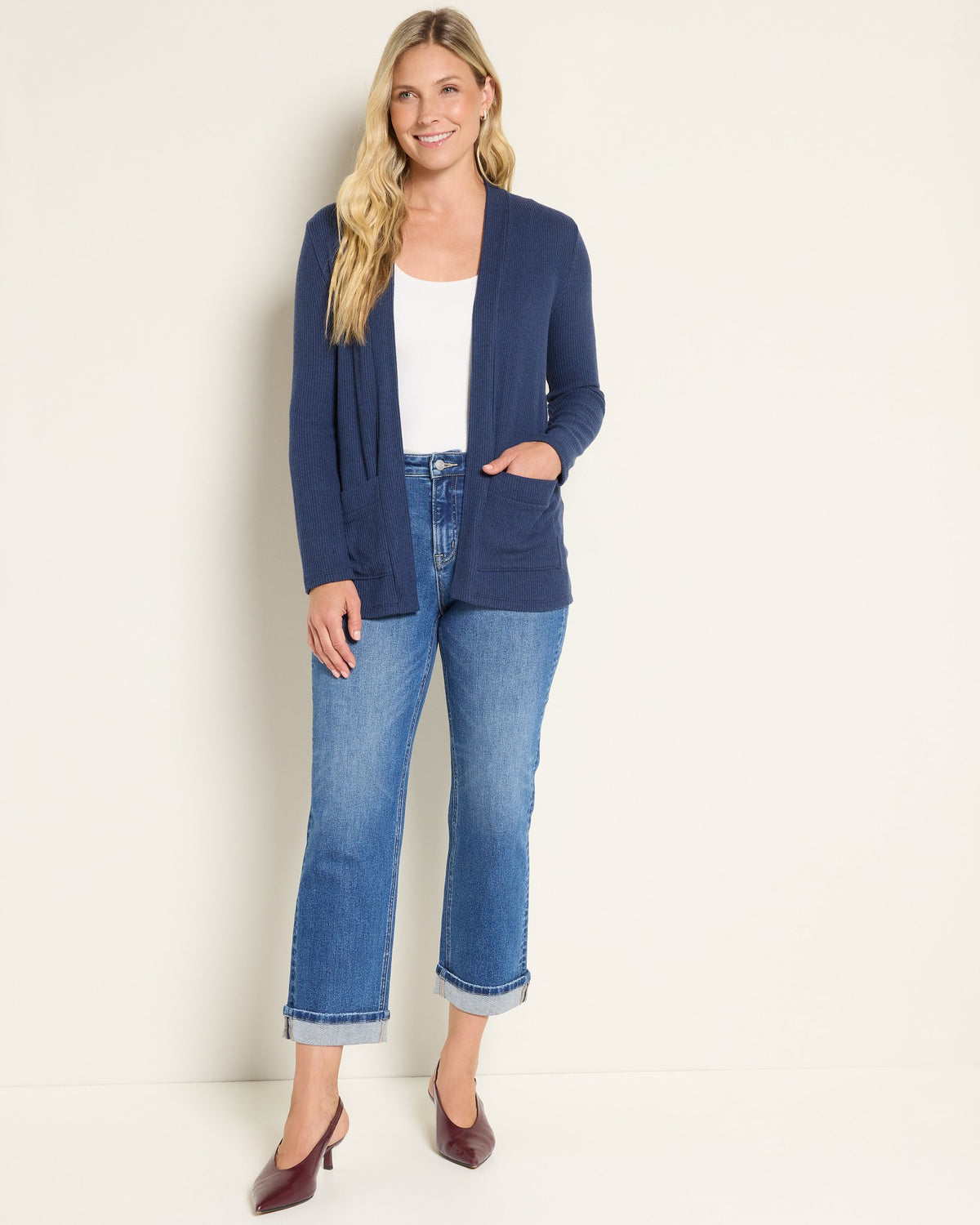 Navy $|& Heimious Cozy Ribbed Cardigan with Pockets - UGC On Fig