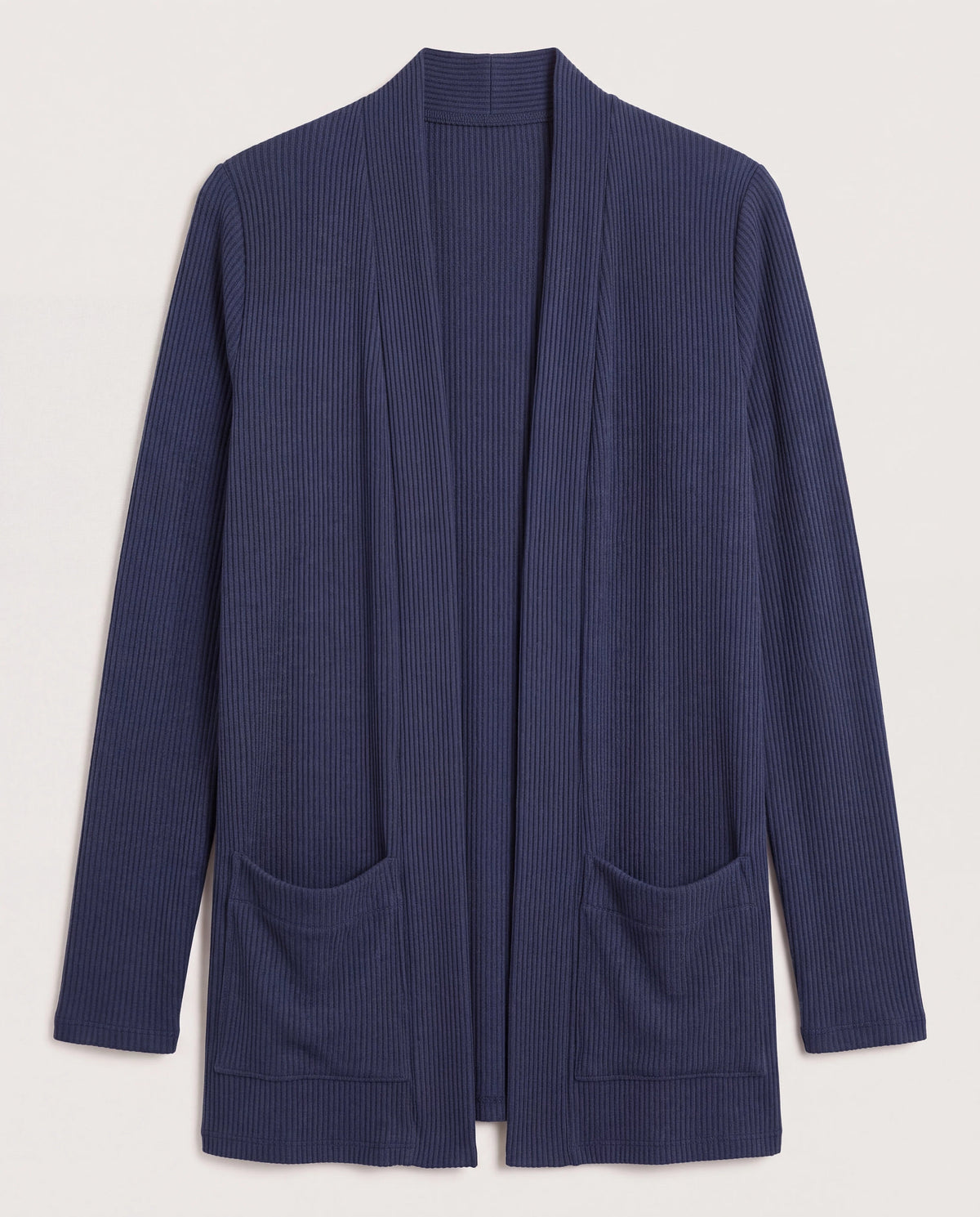 Navy $|& Heimious Cozy Ribbed Cardigan with Pockets - Hanger Detail