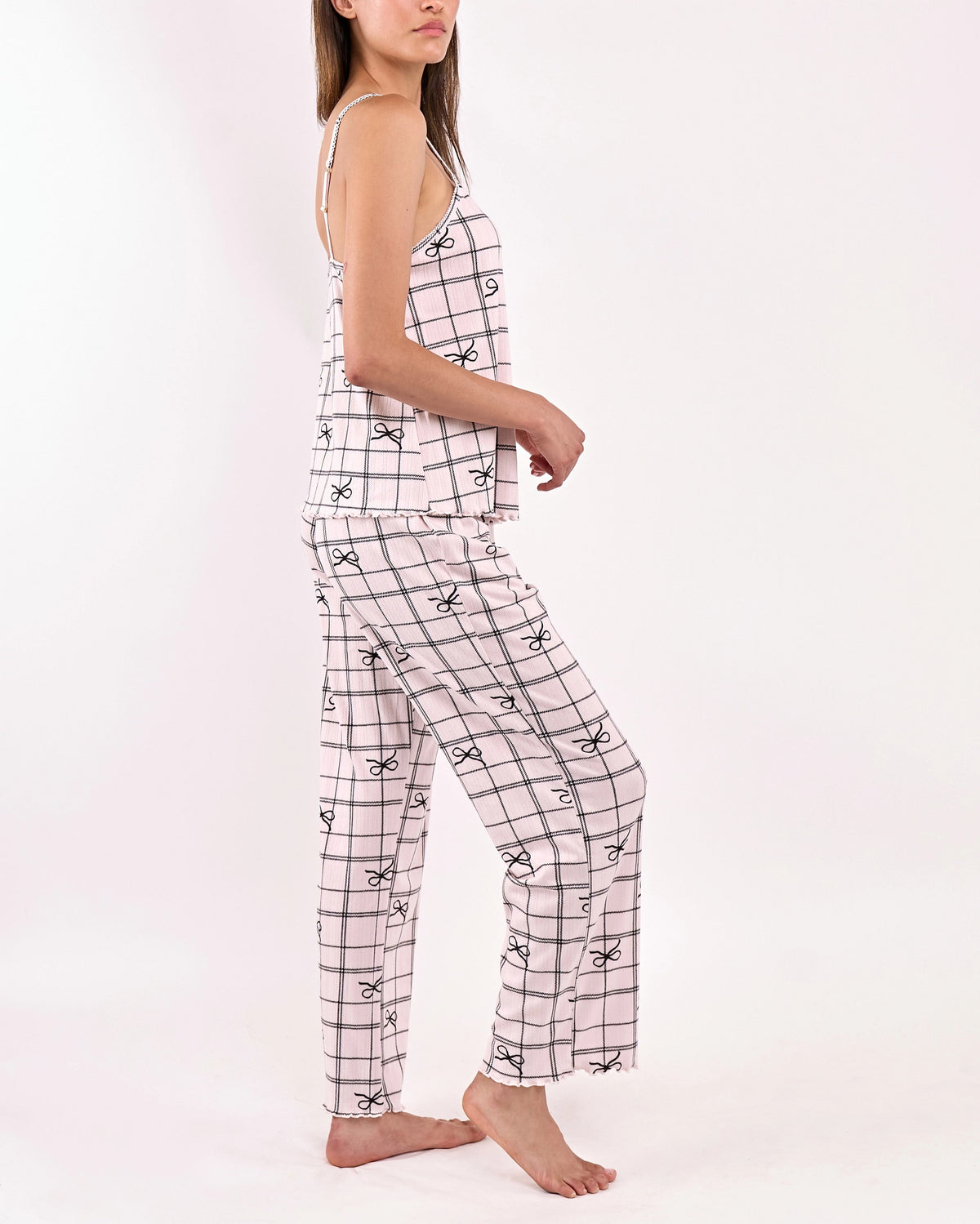 Simple Bow Plaid Cream $|& flora Ophelia Printed 3 Piece Set - Hanger Front