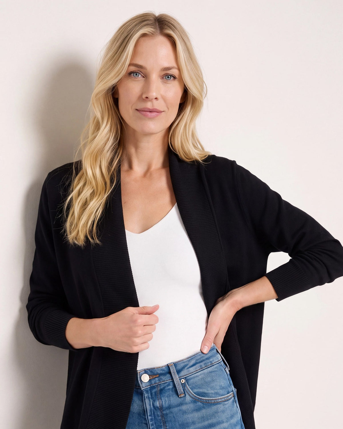 Black $|& W. by Wantable Cozy Cocoon Cardigan - SOF Full Front