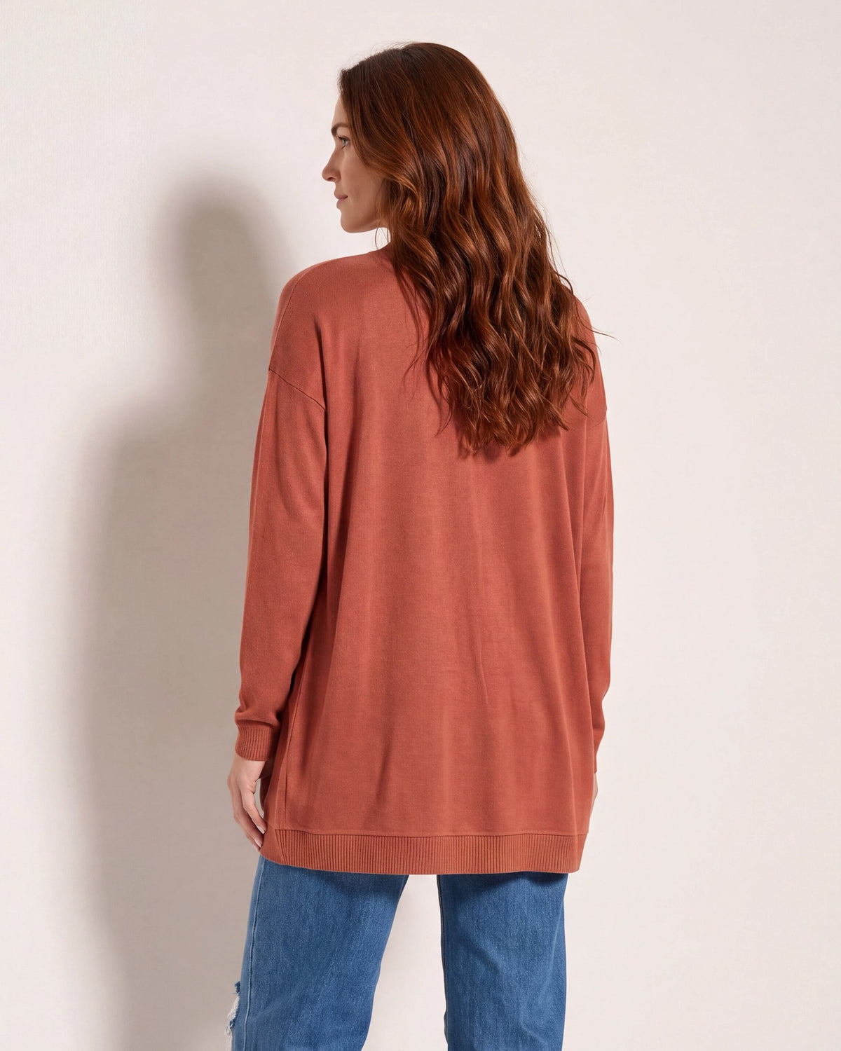 Rust $|& W. by Wantable Cozy Cocoon Cardigan - SOF Back