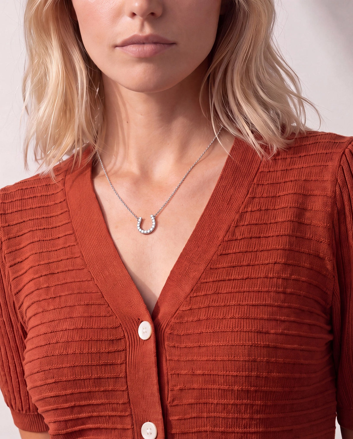 Silver $|& iishii Designs CZ Horseshoe Necklace - SOF Front