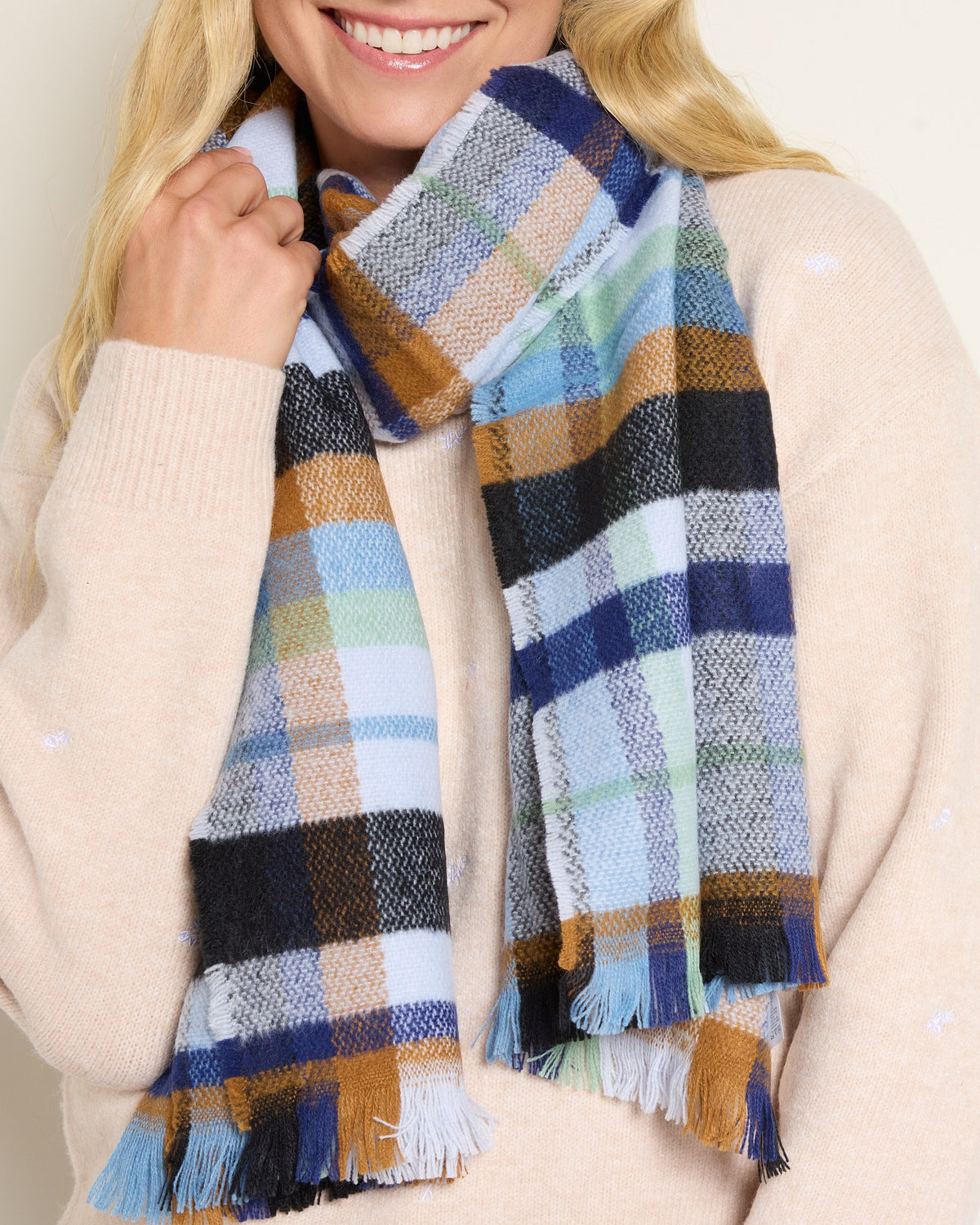 Navy $|& Echo Parkside Plaid Scarf - SOF Full Front