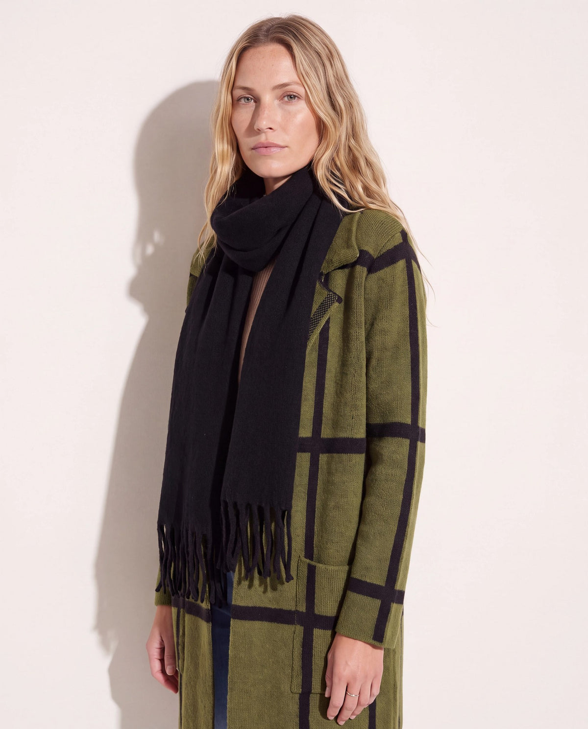 Black $|& Fame Accessories Solid Fringe Scarf - SOF Back