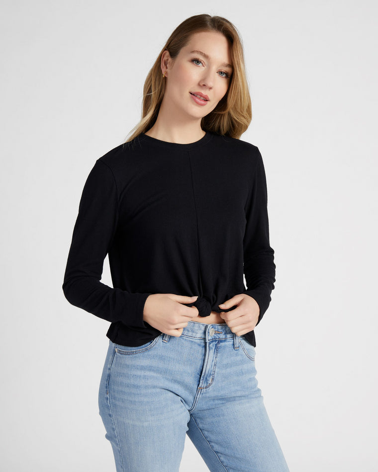 Intermingled Black $|& Herizon Faux Knot Front Long Sleeve Tee - SOF Front