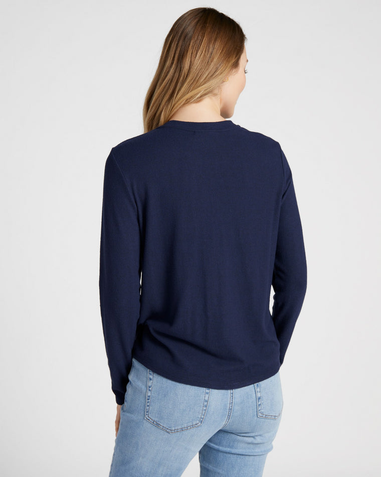 Textured Navy $|& Herizon Faux Knot Front Long Sleeve Tee - SOF Back