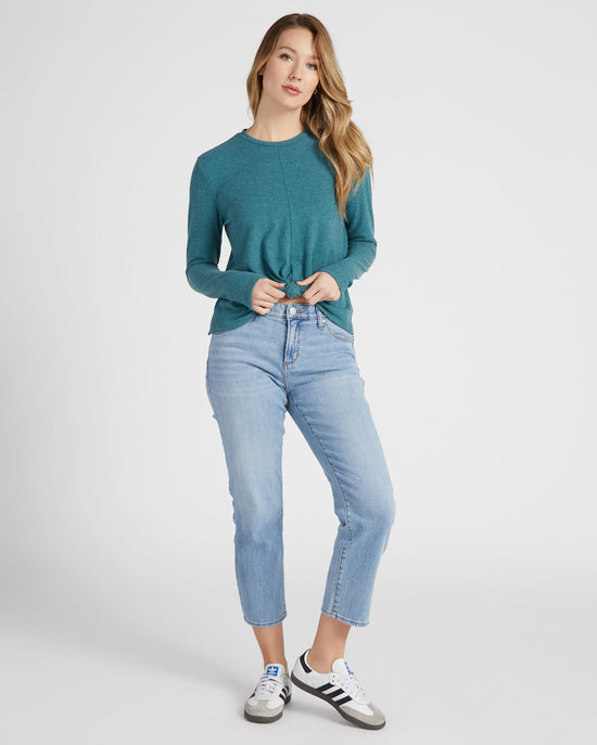 Heathered Spruced Up $|& Herizon Faux Knot Front Long Sleeve Tee - SOF Full Front