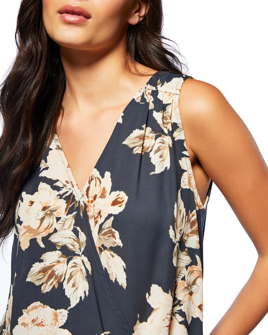 Blk/White $|& West Kei Sleeveless Floral Woven/Knit Wrap Top - SOF Front
