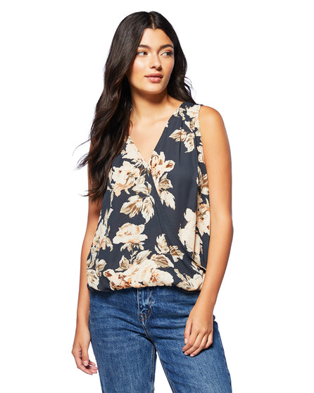 Sleeveless Floral Woven/Knit Wrap Top