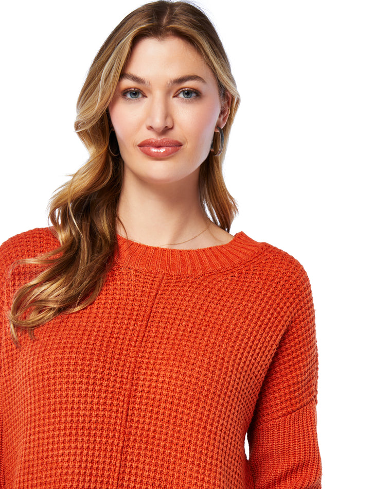Rust $|& W. by Wantable Seed Stitch Front Seam Crew Neck Pullover - SOF Detail