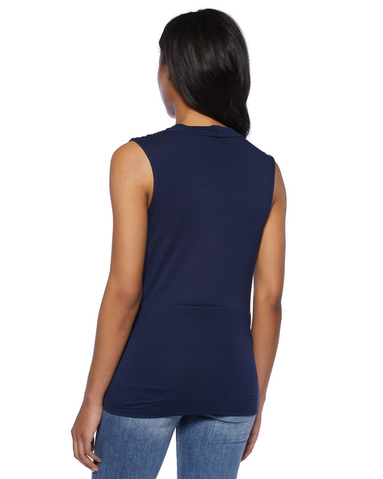 Navy $|& Loveappella Solid Wrap Front Sleeveless Top - SOF Side