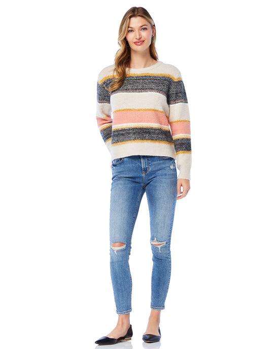 Oatmeal/Black $|& Skies Are Blue Marled Colorblock Sweater - SOF Full Front