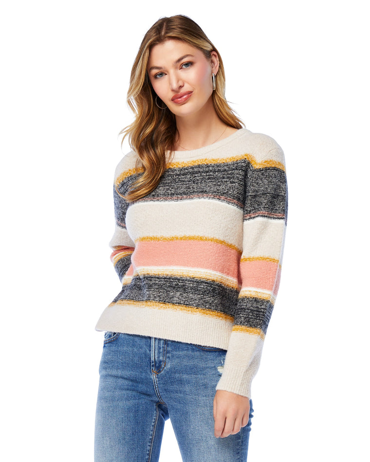 Oatmeal/Black $|& Skies Are Blue Marled Colorblock Sweater - SOF Front